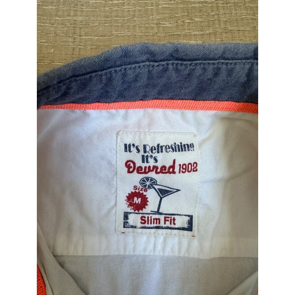 Mens White & Blue Slim Fit Short Sleeve Cotton Shirt With Contrast Collar & Pock - Picture 4 of 6